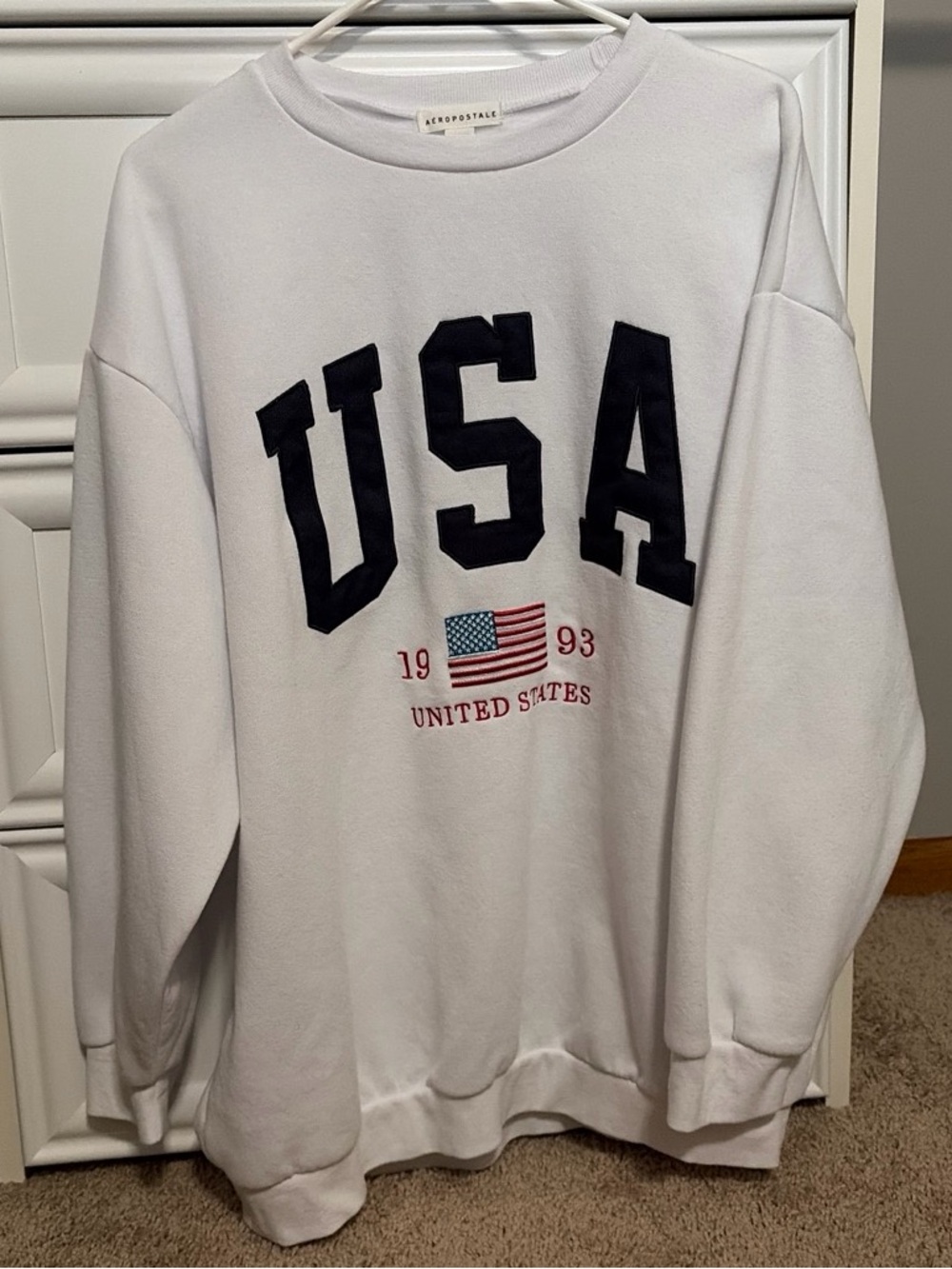 Aeropostale USA Crewneck Sweatshirt | White Oversized Americana Pullover | Women
